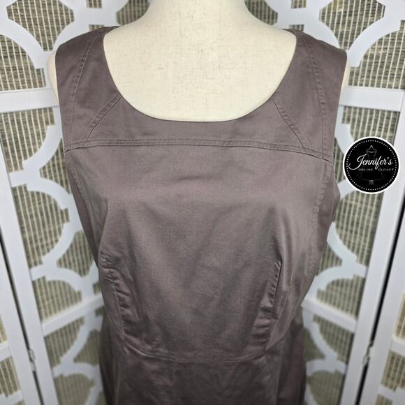 LOFT Dark Taupe Brown Purple Scoop Neck Sleeveless Sheath Dress Size 14 - Picture 4 of 11